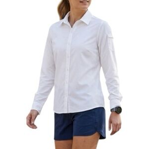 Duluth Trading Co White Ripstop Performance Button Up Shirt Women's Large L Tech